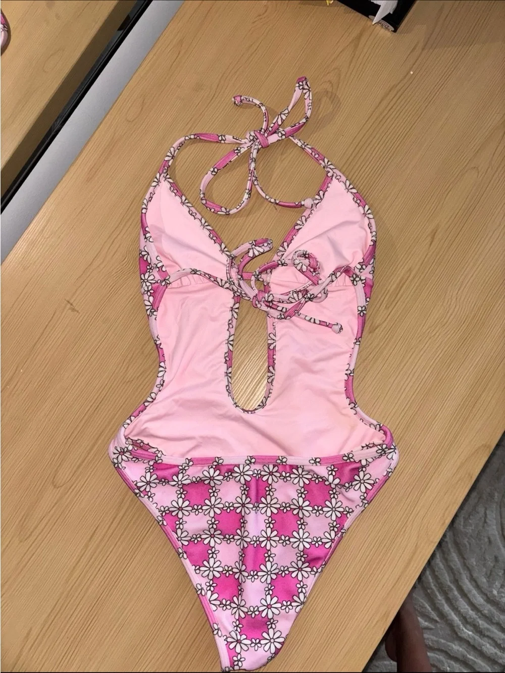 Frankie's Bikinis Pink Floral Keyhole One-Piece